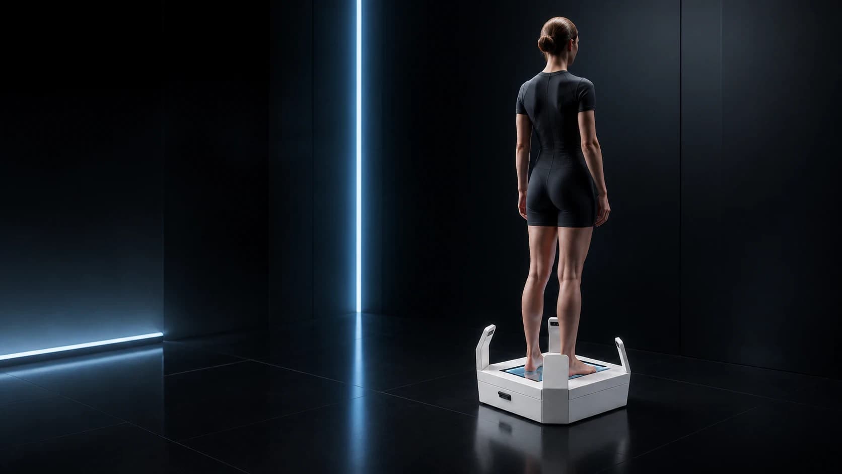 Athlete standing on the NEXBODY F20 during a full-foot scan