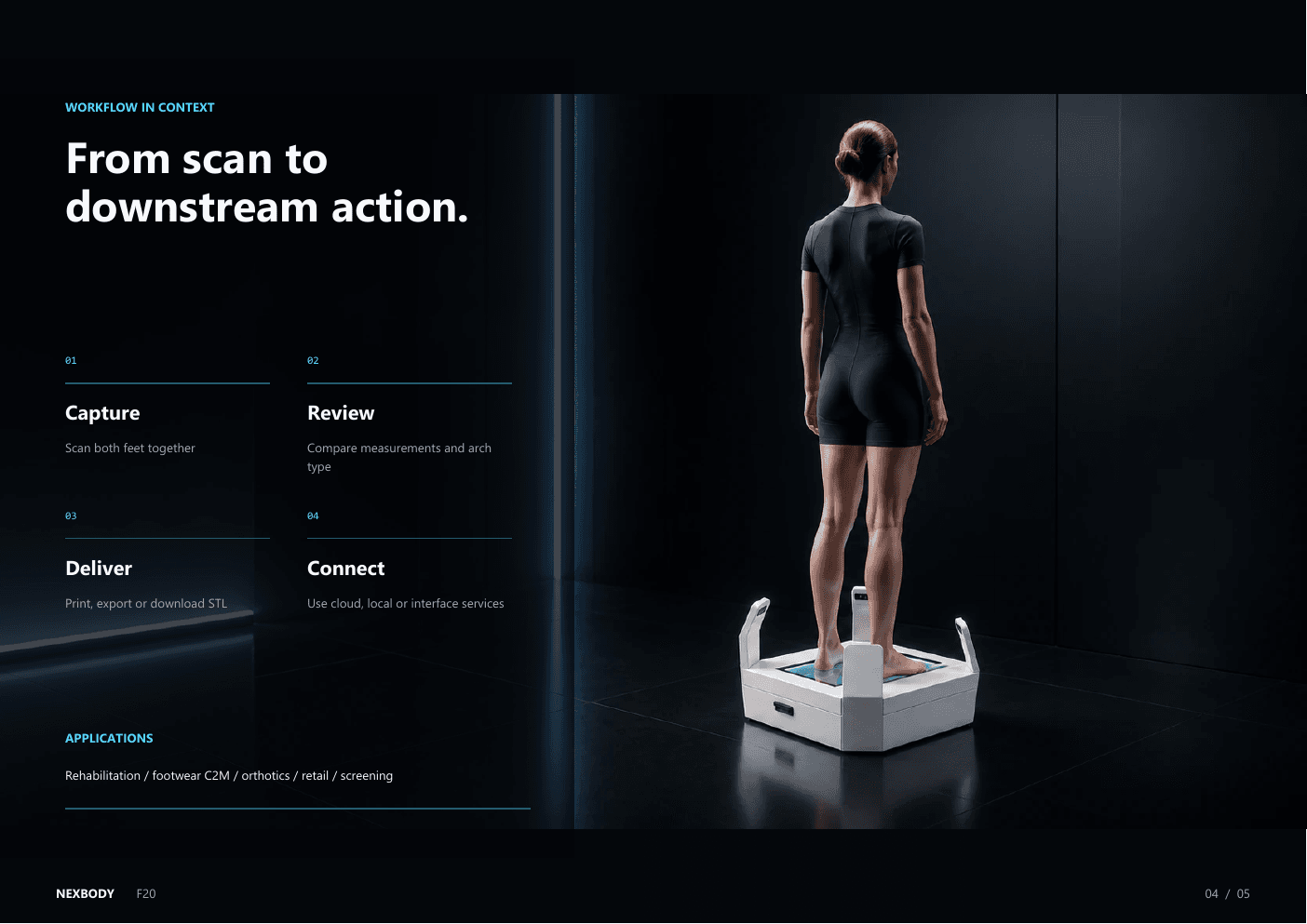 Athlete standing on the NEXBODY F20 during a full-foot scan